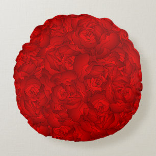 Vintage Red Floral Art Round Pillow