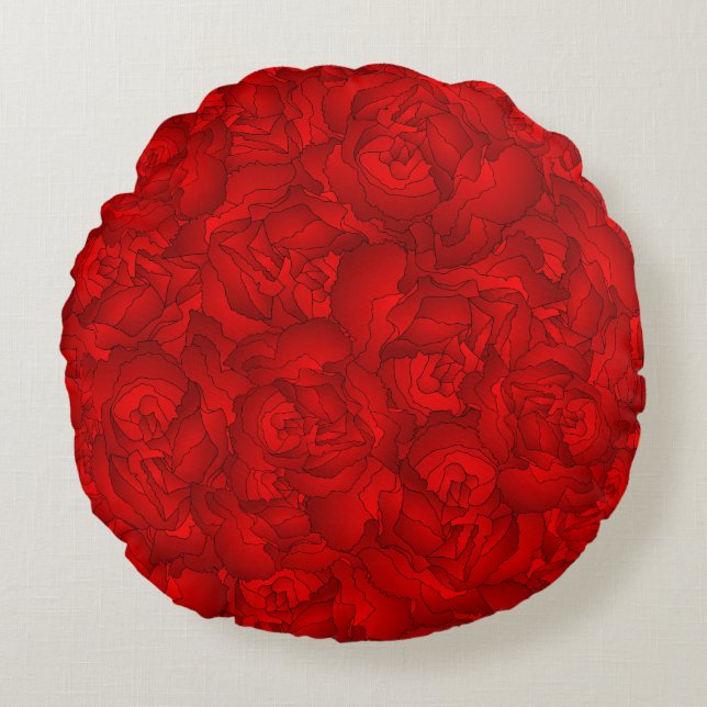 Vintage Red Floral Art Round Pillow (Front)