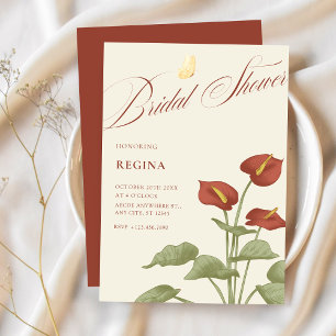 Vintage red floral botanical bridal shower invitation