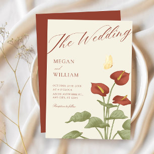 Vintage red floral botanical wedding invitation