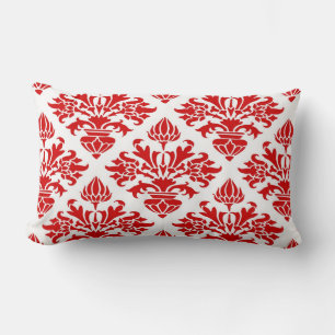Vintage Red Floral Damask #3 Large Lumbar Pillow