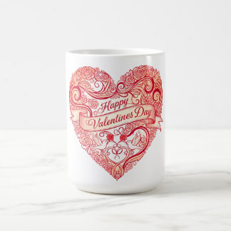 Vintage Red Floral Heart Valentine's Day Classic Coffee Mug