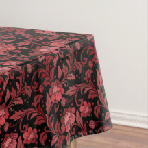 Vintage Red Floral Leaves Damask on Black