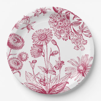 Vintage Red Floral Paper Plate