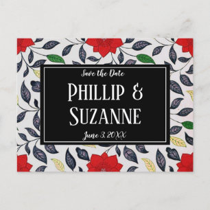 Vintage Red Floral Pattern Save the Date Announcement Postcard