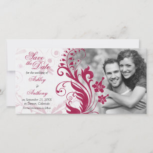 Vintage Red Floral Photo Wedding Save the Date