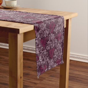 Vintage Red Floral Swirls Long Table Runner