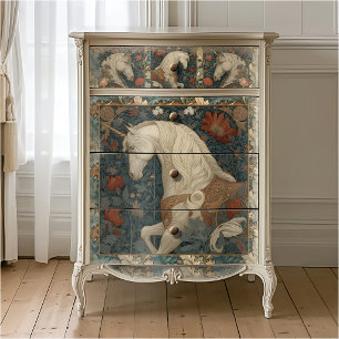 Vintage Red Floral William Morris Style Unicorn Tissue Paper