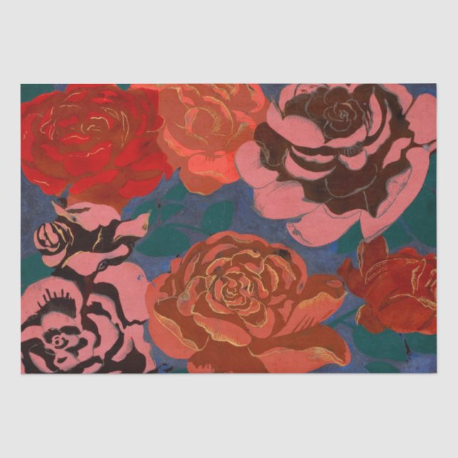 Vintage Red Flowers Floral Tissue Paper (Front)