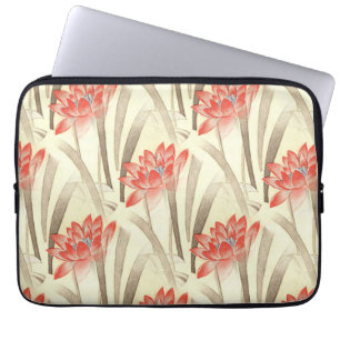 Vintage Red Flowers on Beige Pattern Laptop Sleeve