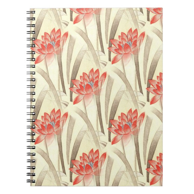 Vintage Red Flowers on Beige Pattern Notebook (Front)