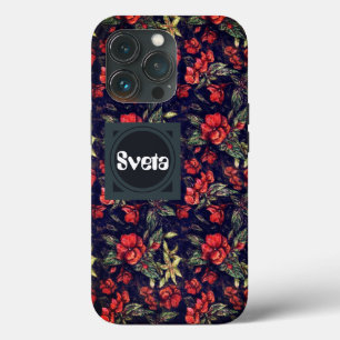 Vintage Red Flowers & Your Name Case-Mate iPhone C iPhone 13 Pro Case