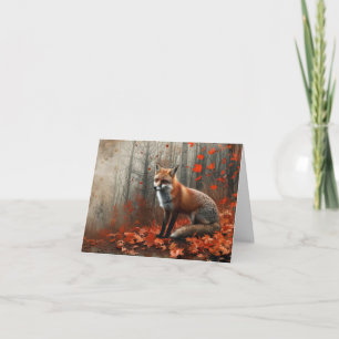 Vintage Red Fox Autumn Foliage Blank Note Card