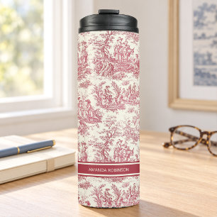 Vintage Red French Toile de Jouy Pattern Thermal Tumbler