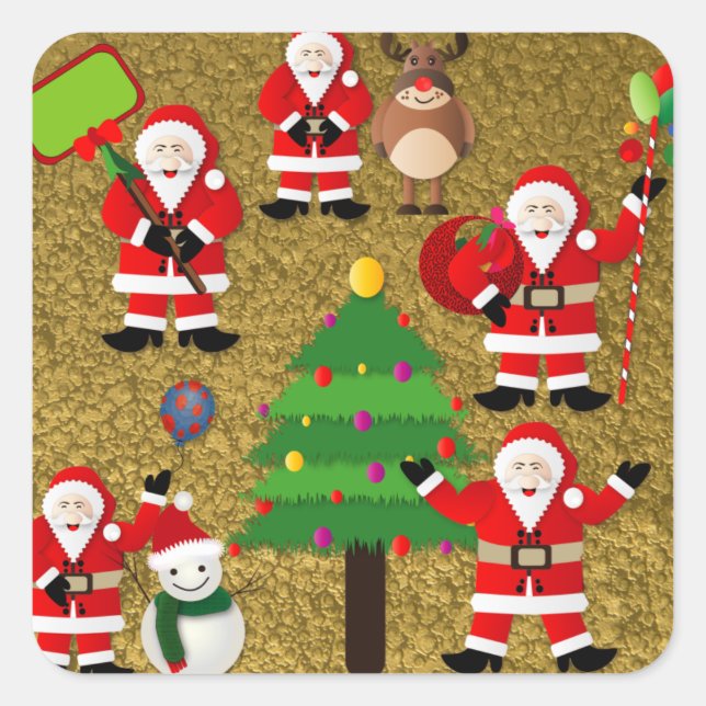 Vintage Red Gold Christmas Square Sticker (Front)