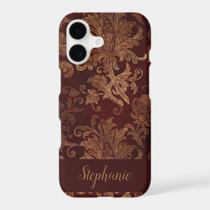 Vintage Red Gold Damask Custom Name
