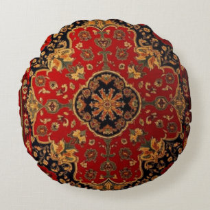 Vintage Red Gold Kashan Carpet Rug Persian  Round Pillow