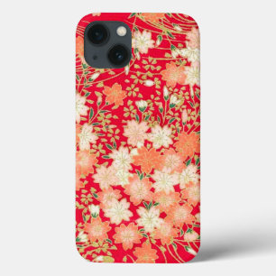Vintage Red Gold White Japanese Kimono Floral iPhone 13 Case