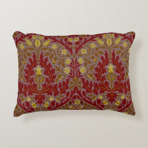 Vintage Red Gold William Morris Autumn Flowers Accent Pillow