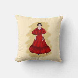Vintage Red Gown and Blue Shoes Croqui Throw Pillow