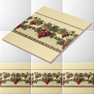 Vintage Red Grapes on Grapevine Frieze Pattern Tile