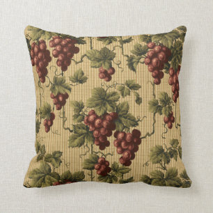 Vintage Red Grapes on Grapevine Pattern Throw Pillow