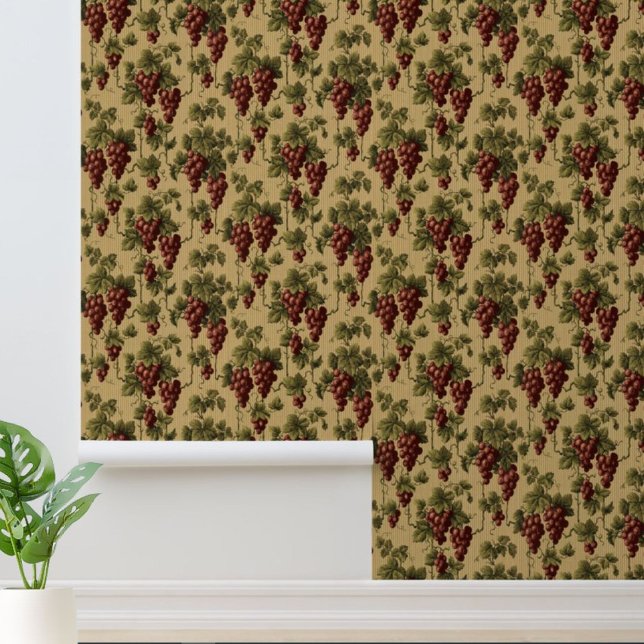 Vintage Red Grapes on Grapevine Pattern Wallpaper (Creator Uploaded)