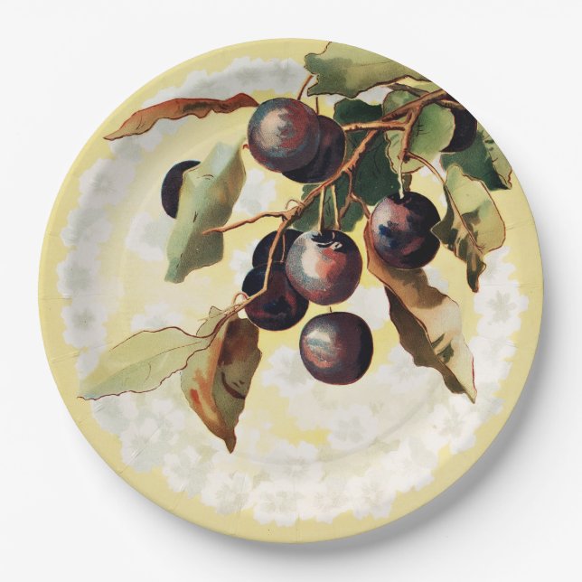 Vintage Red Grapes Paper Plates (Front)
