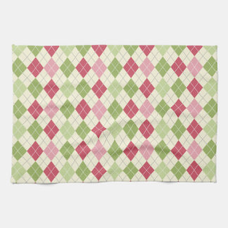 Vintage Red, Green, and Pink Argyle Pattern Kitchen Towel