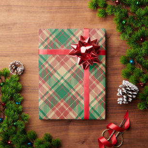 Vintage red green beige plaid pattern Christmas Wrapping Paper