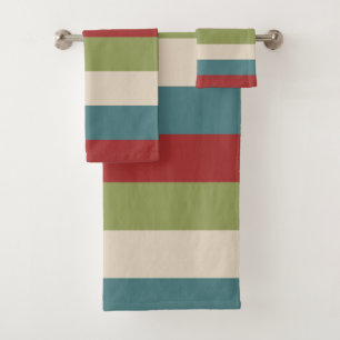Vintage Red Green Blue Colour Stripe Pattern Bath Towel Set