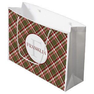 Vintage Red Green Classic Plaid Monogram Large Gift Bag