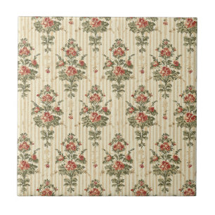 Vintage Red Green Damask Pattern (10) Tile