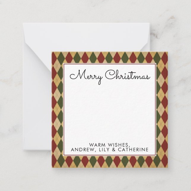 Vintage Red Green Diamond Merry Christmas Greeting Card (Front)