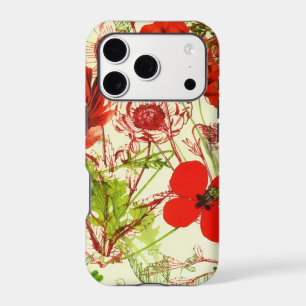 Vintage Red Green Poppies Summer Wildflowers