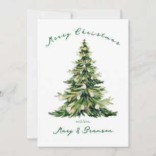Vintage Red Green Striped Non Photo Christmas Tree Holiday Card