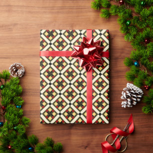 Vintage Red Green Yellow Barcelona Chequered Patte Wrapping Paper