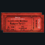 Vintage Red Halloween Birthday Party Ticket Invitation<br><div class="desc">Customize the front and the back.</div>