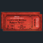 Vintage Red Halloween Birthday Party Ticket Invitation<br><div class="desc">Customize the front and the back.</div>