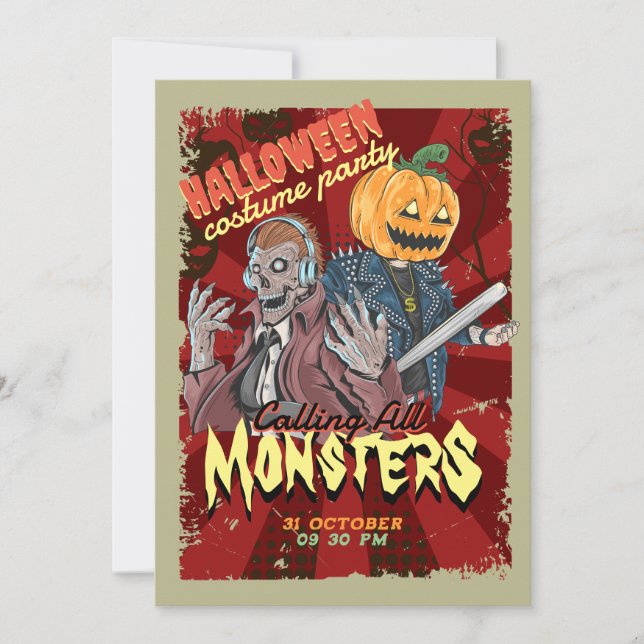 Vintage Red Halloween Costume Party Invitation (Front)