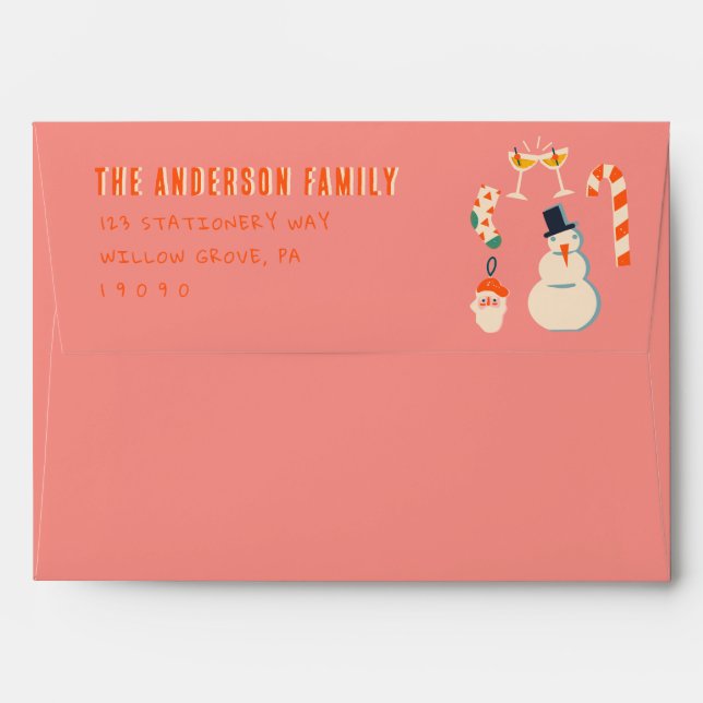 Vintage Red Hand Drawn Green Christmas Retro  Envelope (Back (Top Flap))