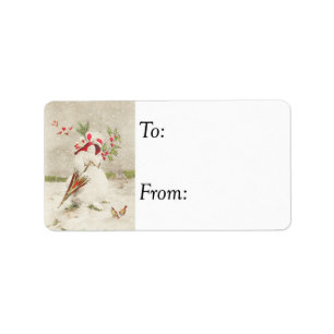 Vintage Red Hat Snowwoman Gift Tag