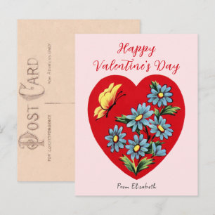 Vintage Red Heart and Flower Valentine's Day Card 