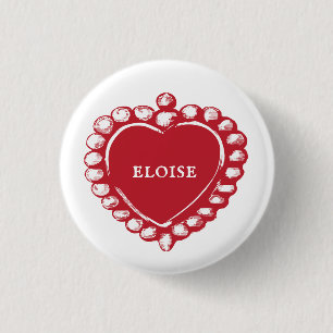 Vintage Red Heart Custom Name or Text  1 Inch Round Button
