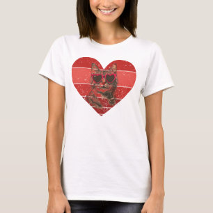 Vintage Red Heart Tabby Cat in Sunglasses T-Shirt
