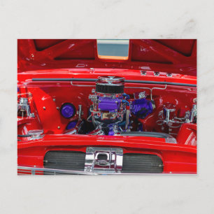 Vintage Red Hotrod Engine with Holley Carburettor Postcard