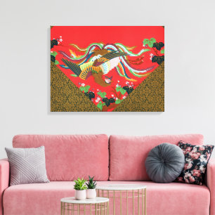 Vintage Red Japanese Phoenix Bird Art G.A. Audsley Canvas Print