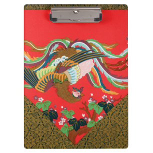 Vintage Red Japanese Phoenix Bird Art G.A. Audsley Clipboard