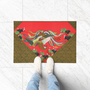 Vintage Red Japanese Phoenix Bird Art G.A. Audsley Doormat