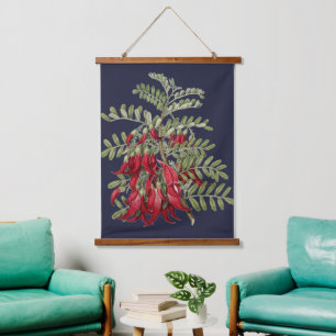 Vintage Red Kaka Beak Flower Botanical Art Hanging Tapestry